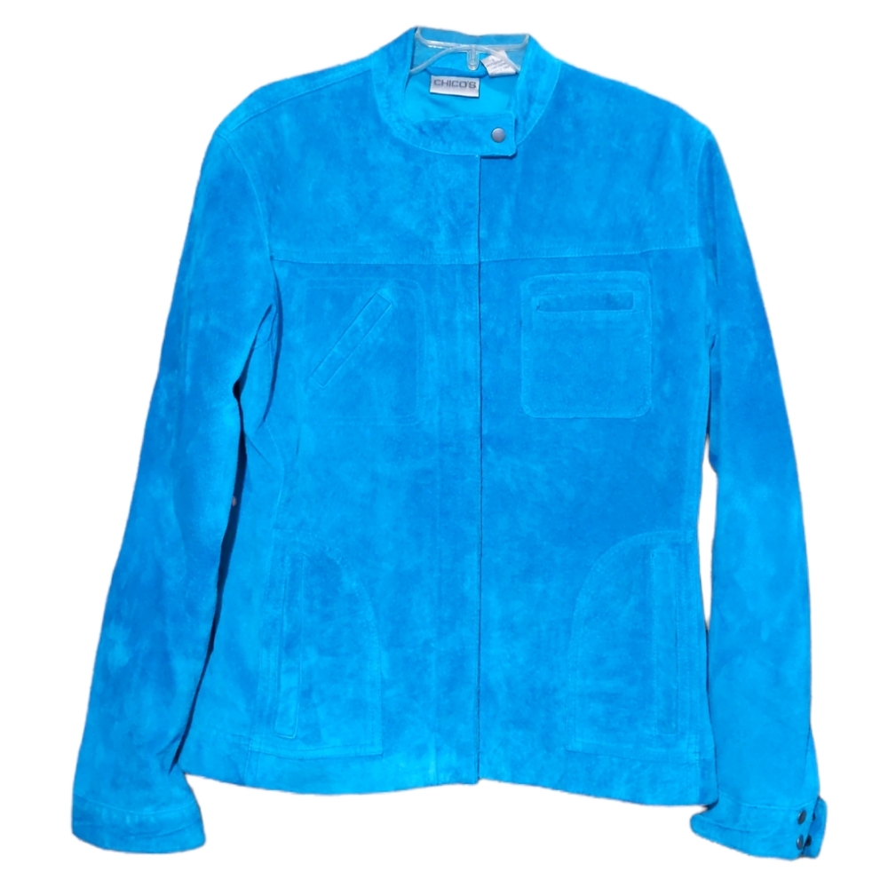 Chico's genuine suede leather aquamarine jacket